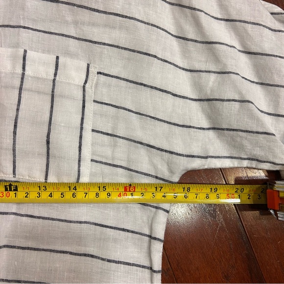 $99 Garnet Hill 100% linen white w/ black stripe short sleeve shirt size 4 - Picture 4 of 7